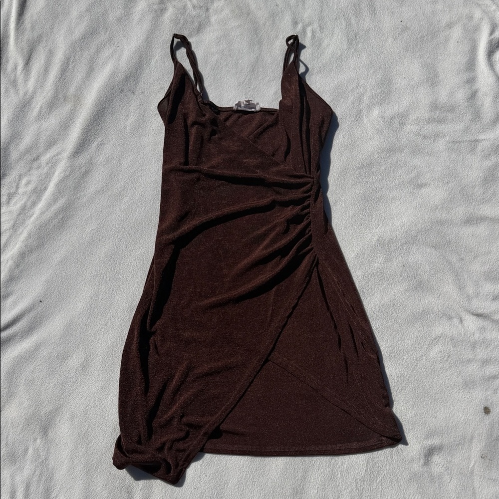 Chic Brown Ruched Mini Dress